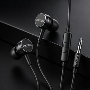 Fixtion Premium Metallic Wired Earphones with In-Line Microphone & High-Fidelity Audio - Deep Bass, Gold-Plated 3.5mm Jack (Metalic Black)