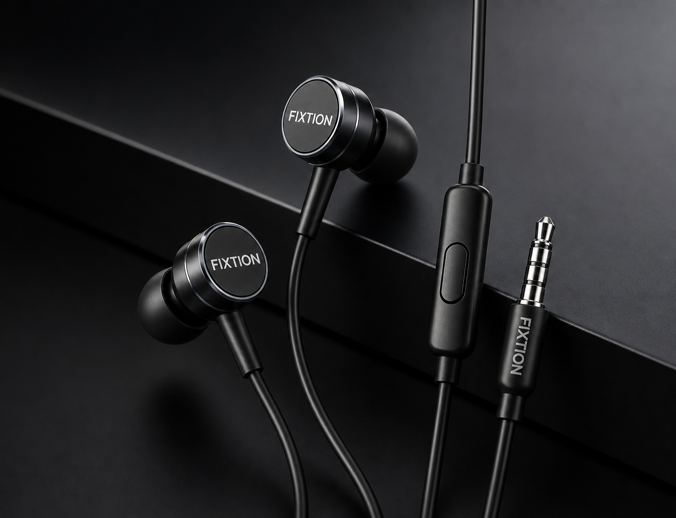 Fixtion Premium Metallic Wired Earphones with In-Line Microphone & High-Fidelity Audio – Deep Bass, Gold-Plated 3.5mm Jack (Metalic Black)